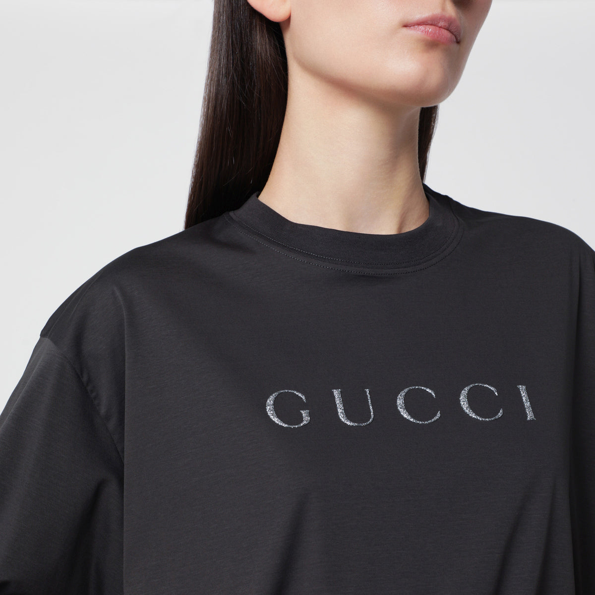 T-shirt col rond noir en jersey de coton