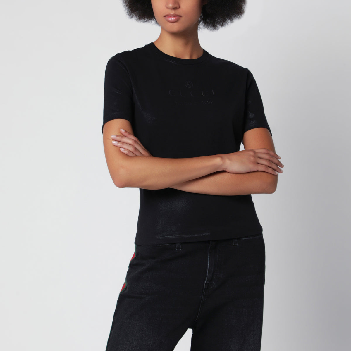 Black technical cotton jersey T-shirt