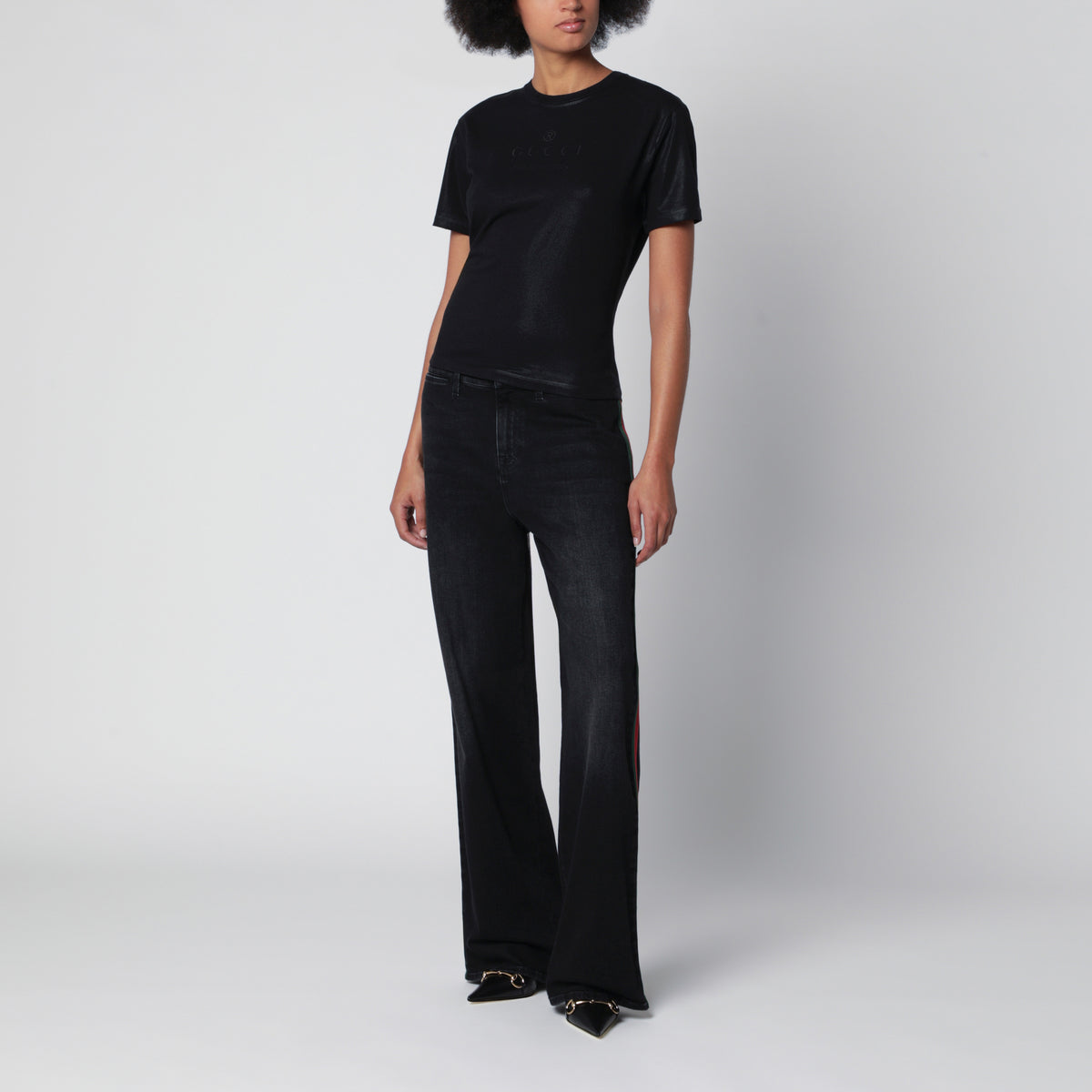 Black technical cotton jersey T-shirt