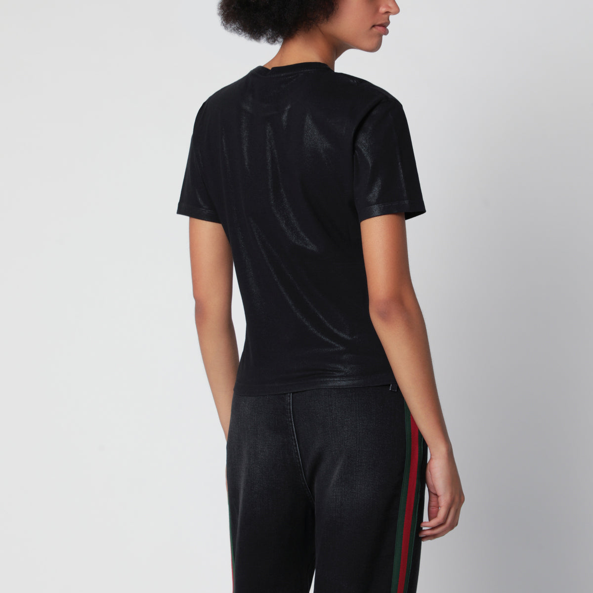 Black technical cotton jersey T-shirt