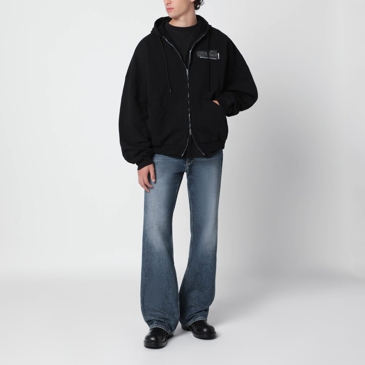 Felpa con zip nera in cotone
