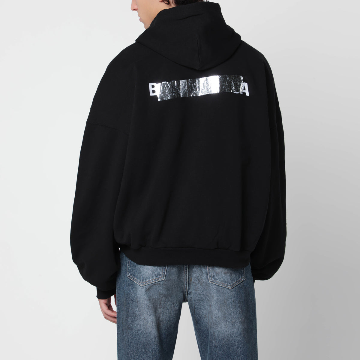 Felpa con zip nera in cotone