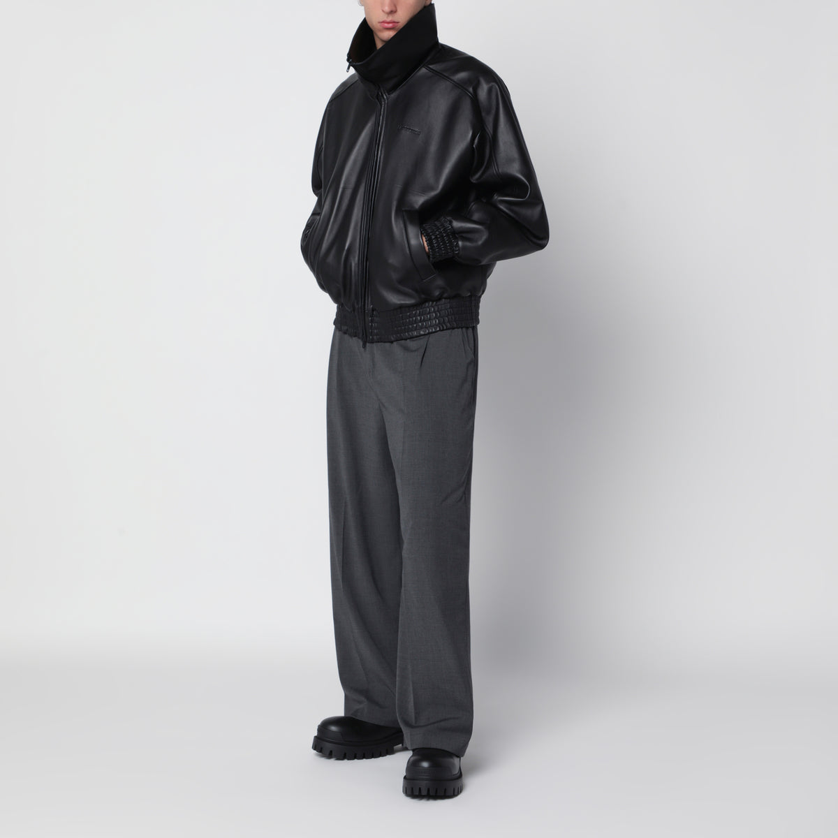 Lederjacke mit Logo in Schwarz
