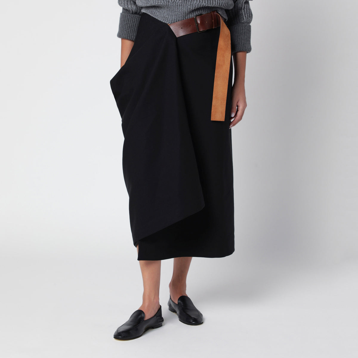 Jupe midi en laine grain de poudre