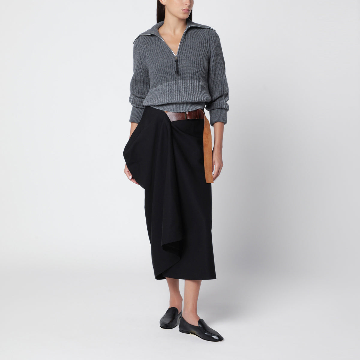 Jupe midi en laine grain de poudre