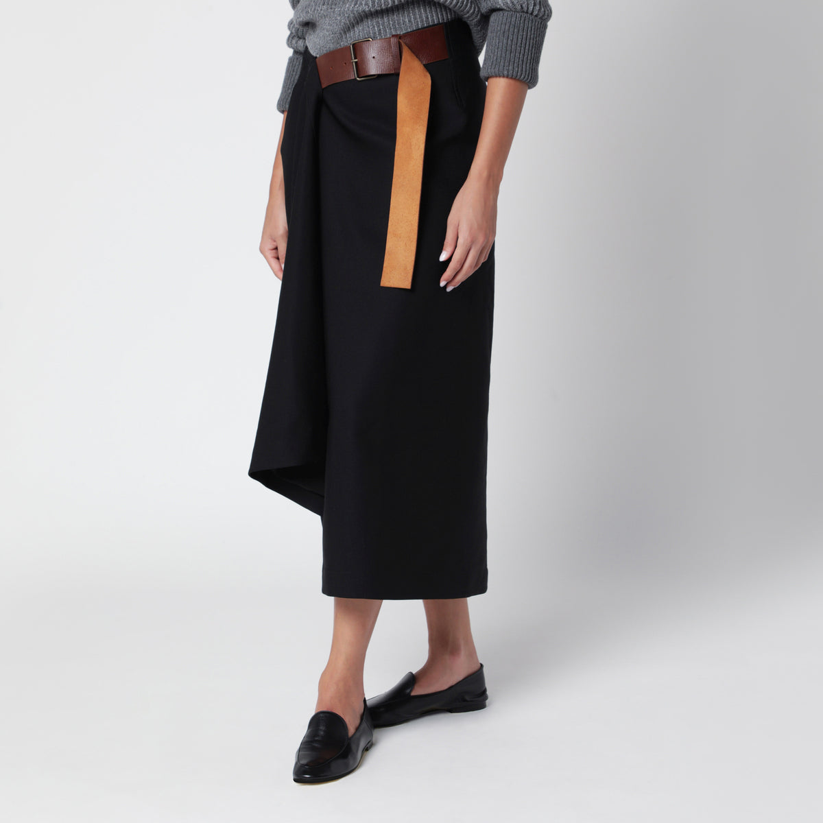 Jupe midi en laine grain de poudre