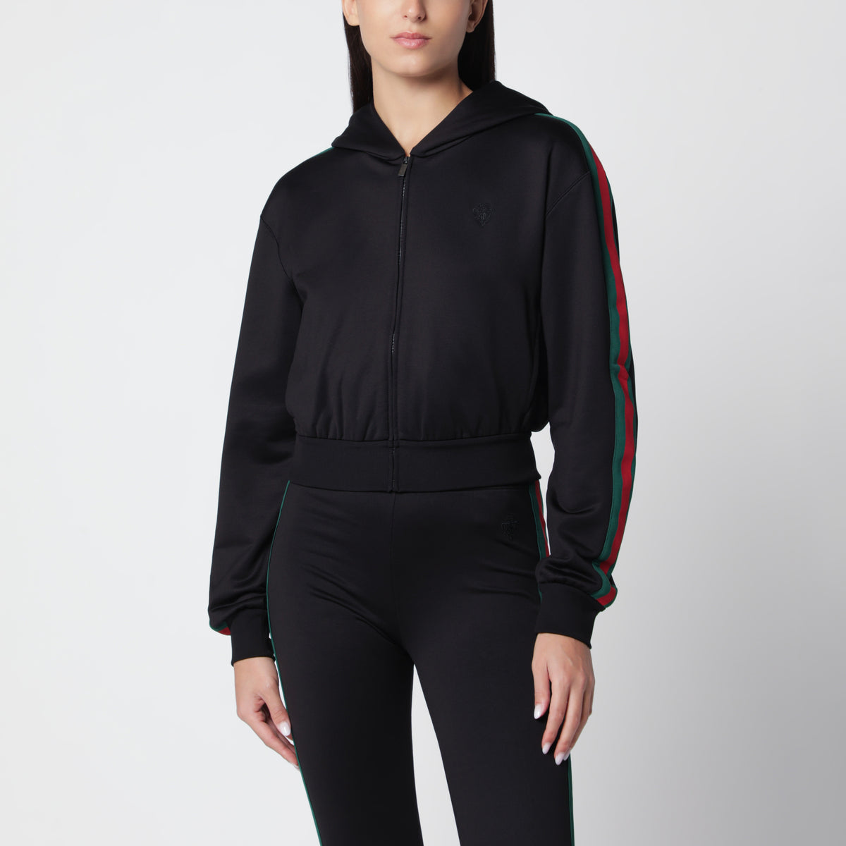 Felpa con zip cropped nera in misto cotone