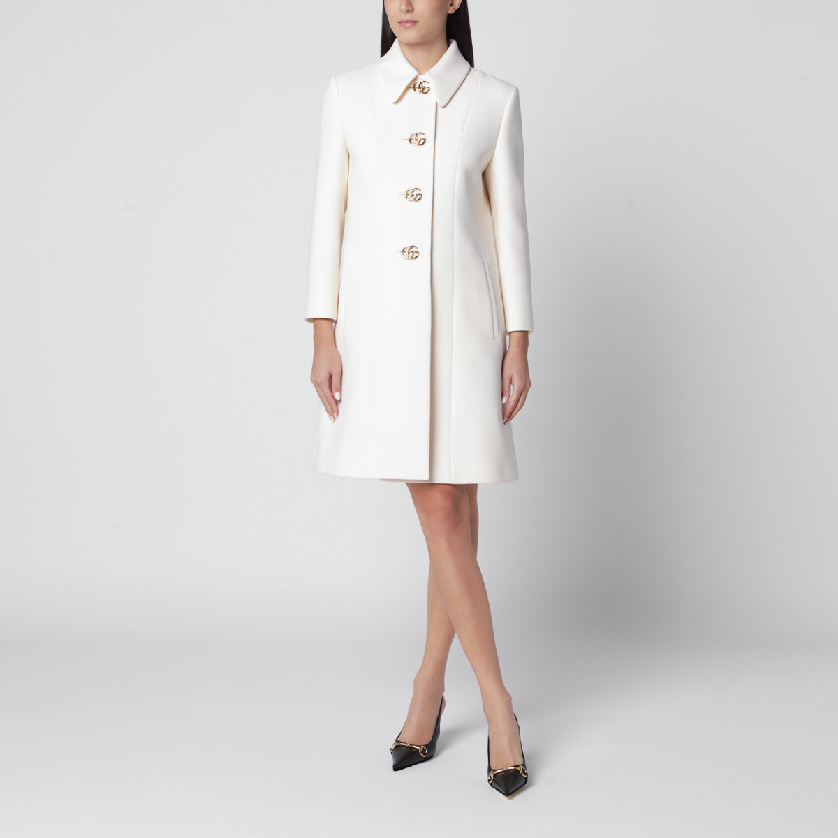 White coat in wool natté