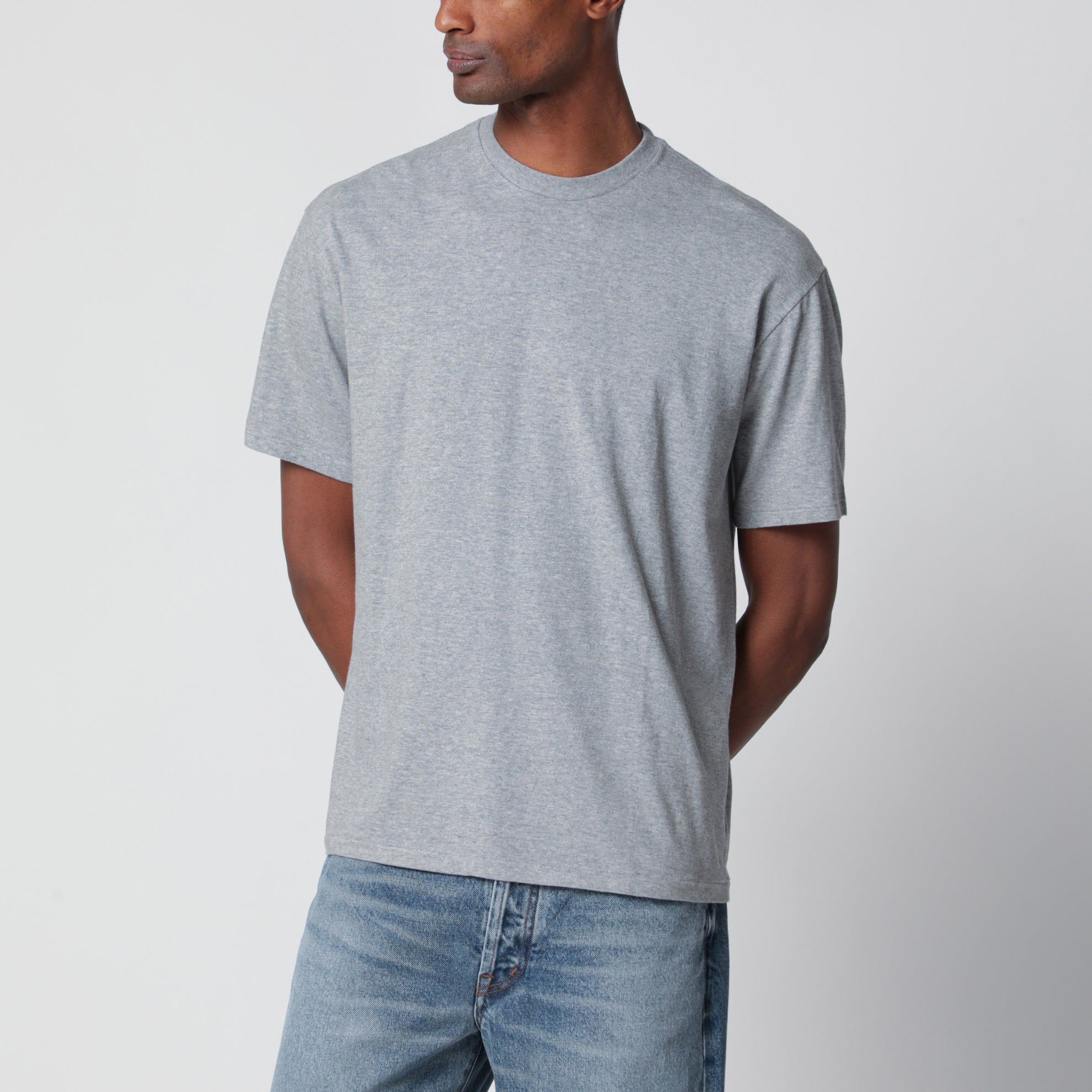 Grey cotton crew-neck T-shirt