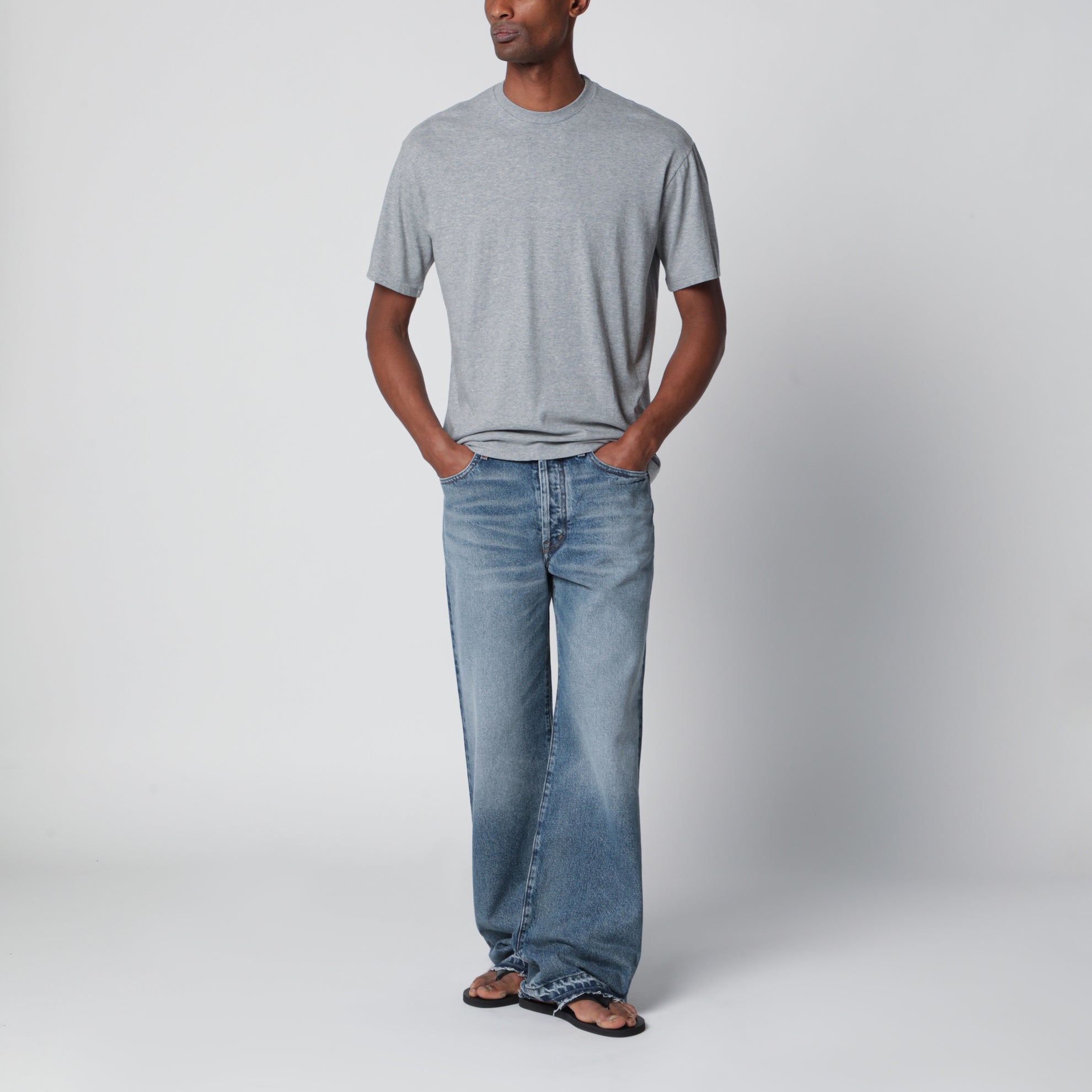 Grey cotton crew-neck T-shirt