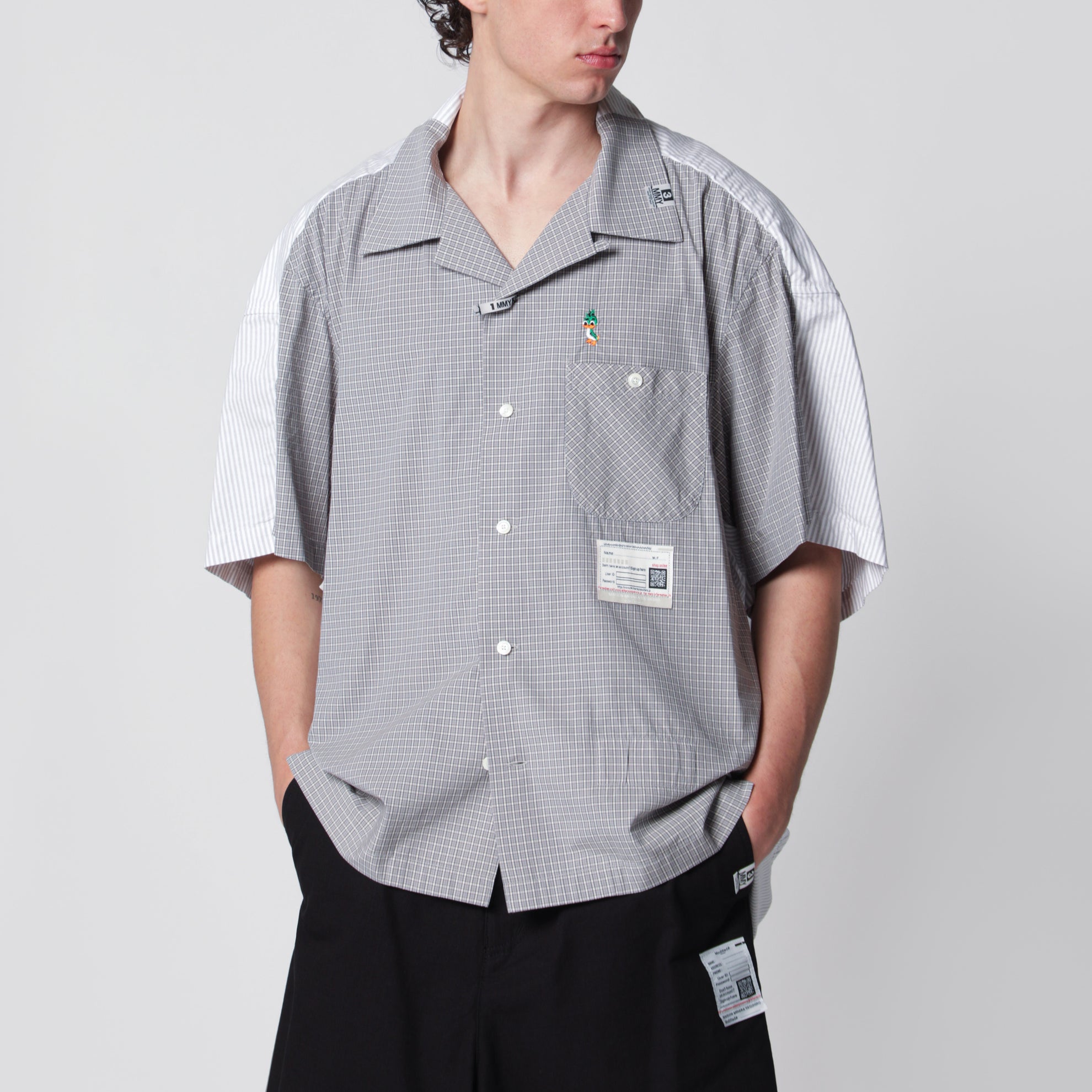 Grey checked cotton layered shirt