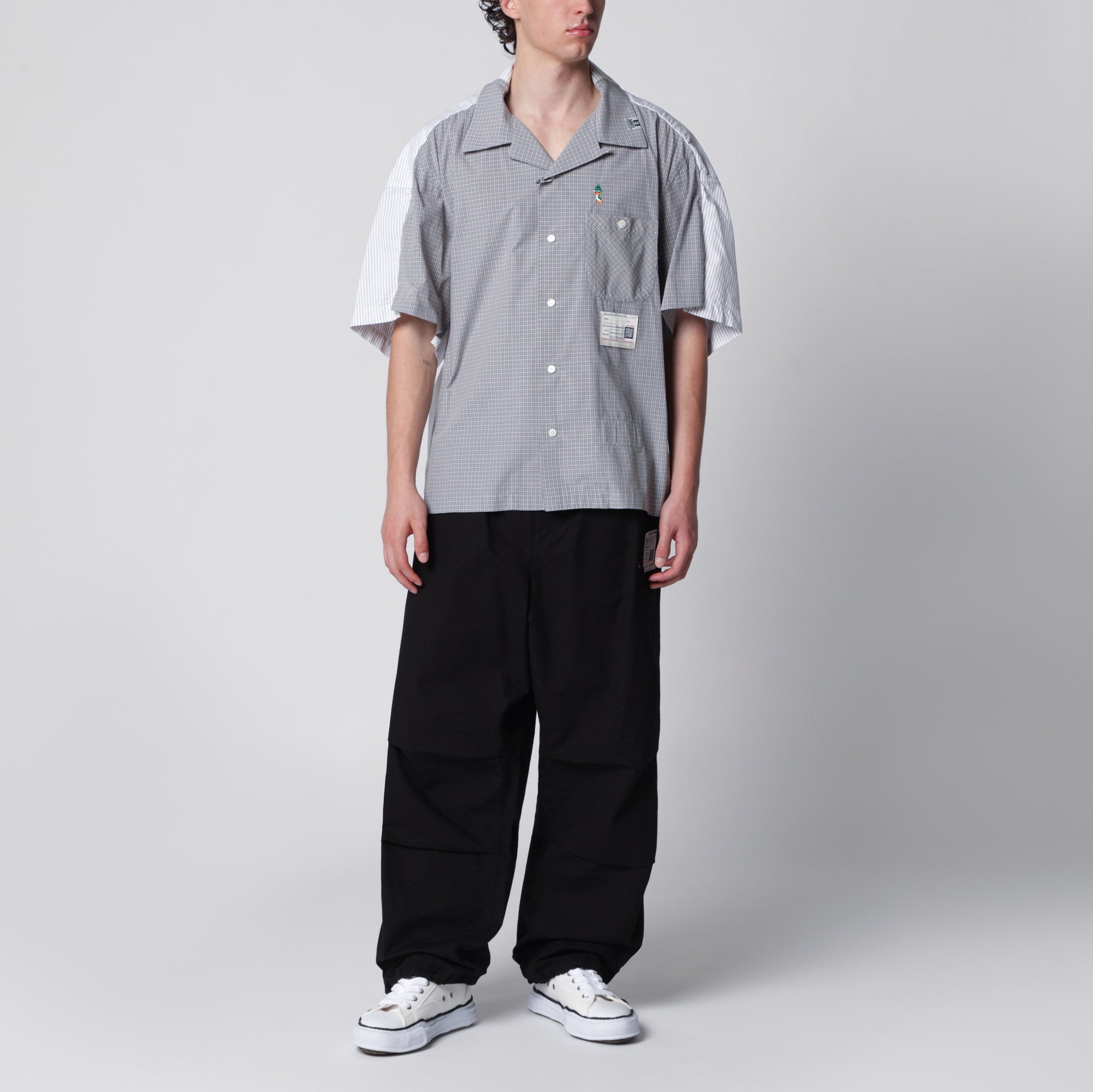 Grey checked cotton layered shirt