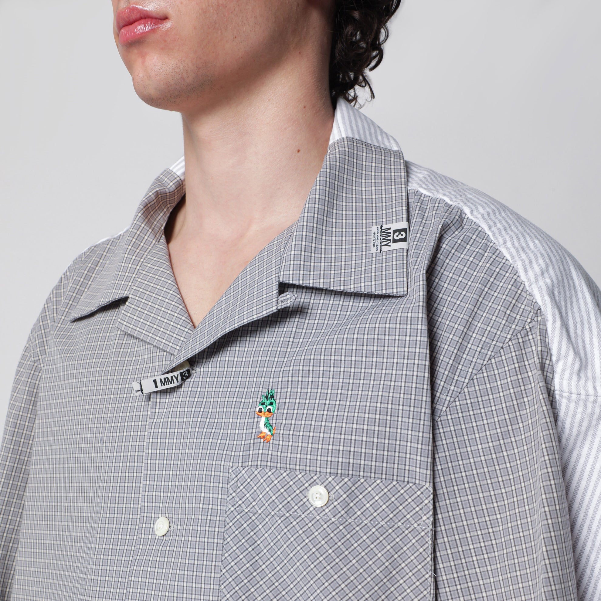 Grey checked cotton layered shirt