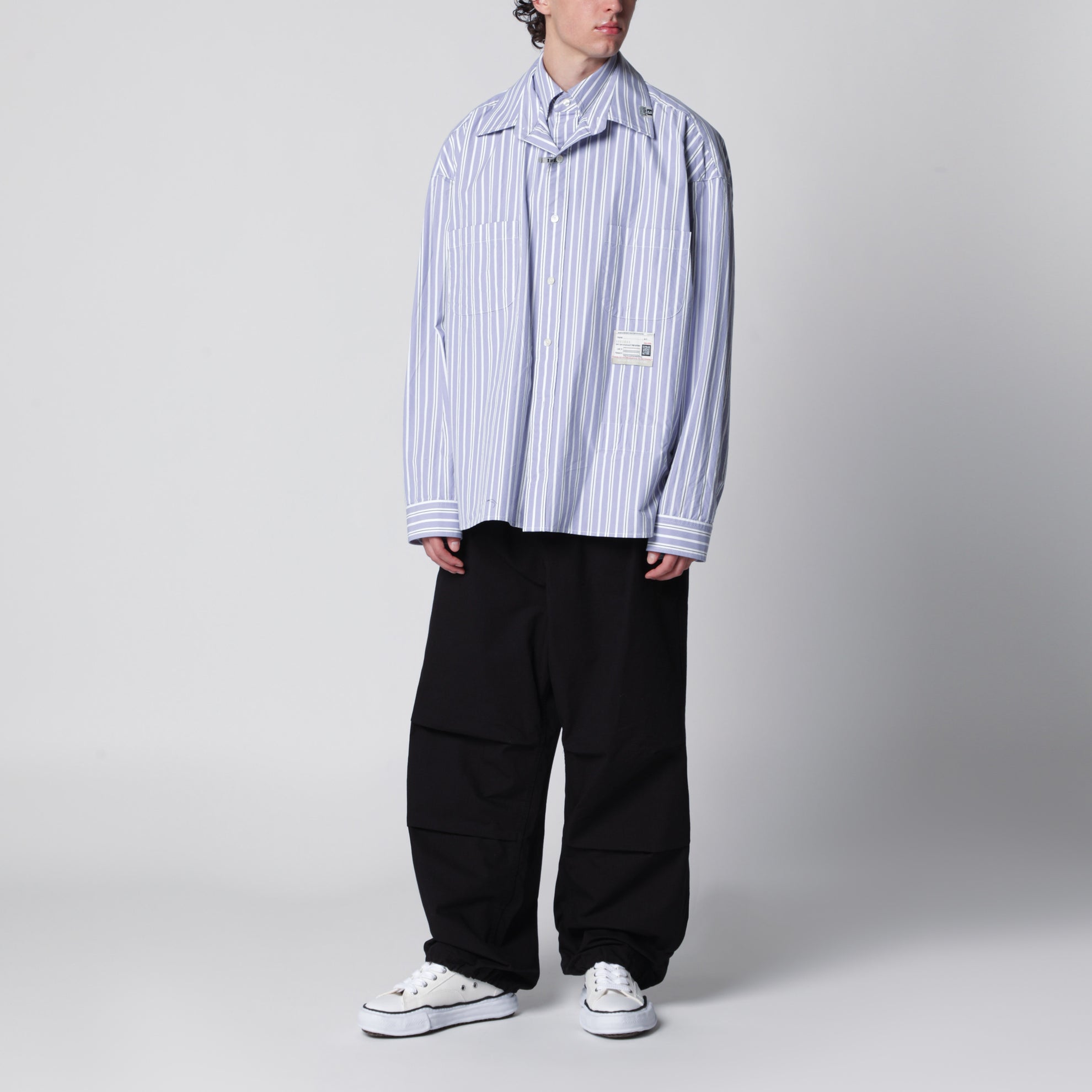 Camicia doppio strato in cotone azzurra a righe