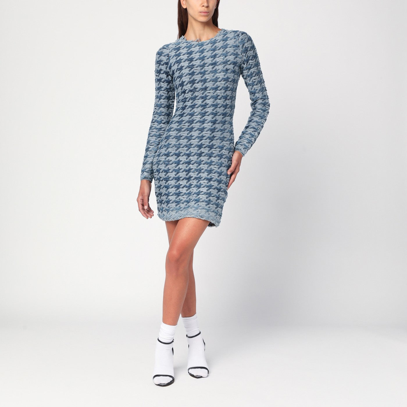 Blau/hellgraues gemustertes Kleid