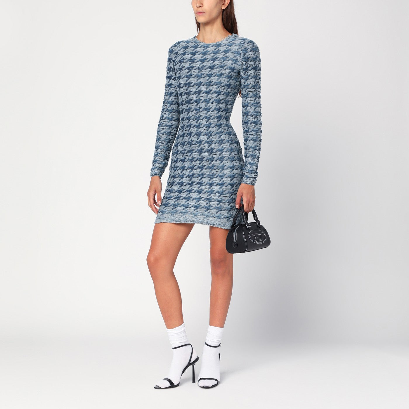 Blau/hellgraues gemustertes Kleid