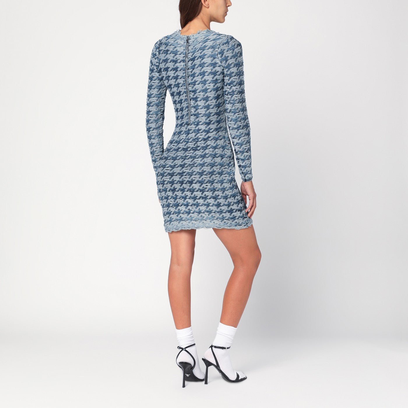 Blau/hellgraues gemustertes Kleid