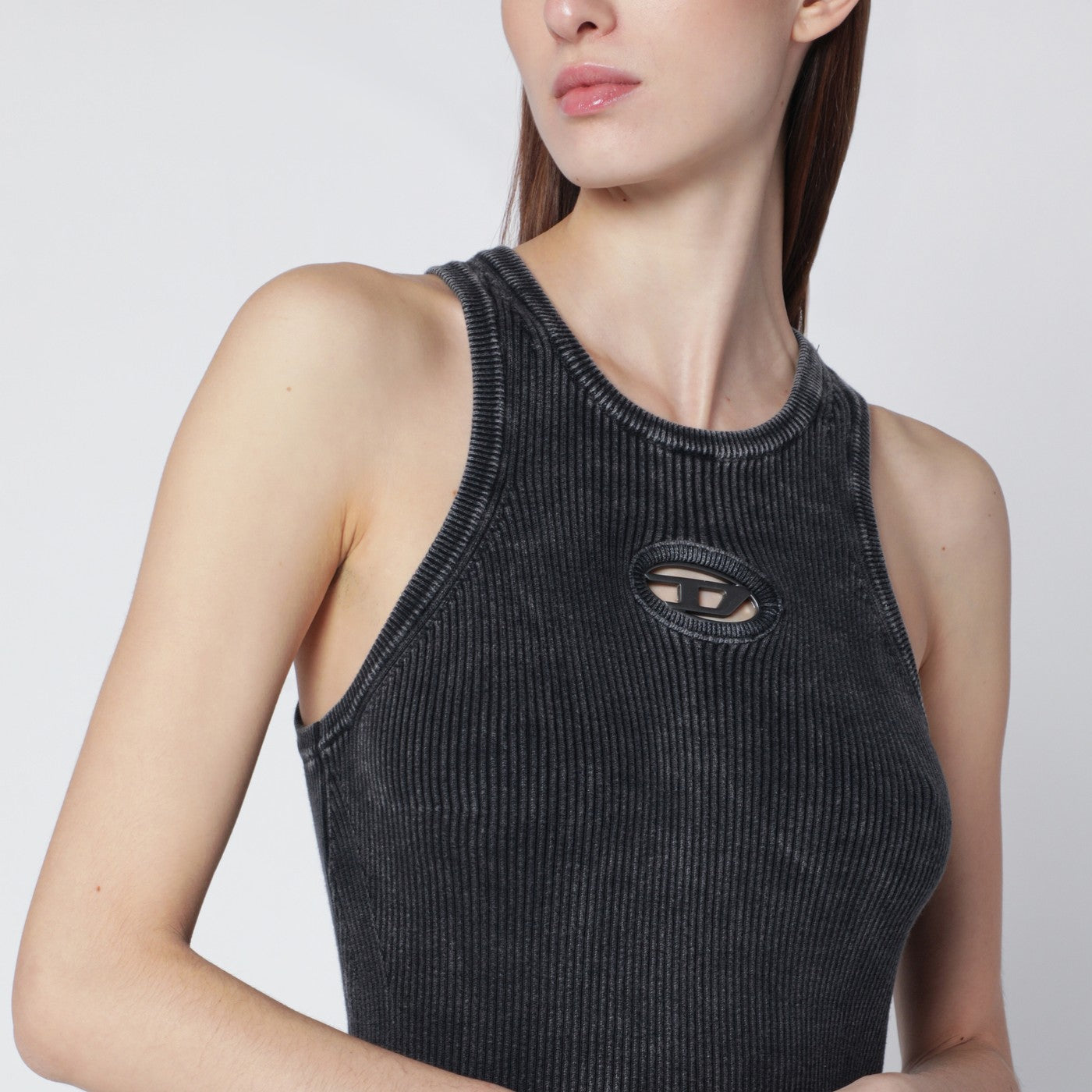 Washed black dress with metallic Oval D