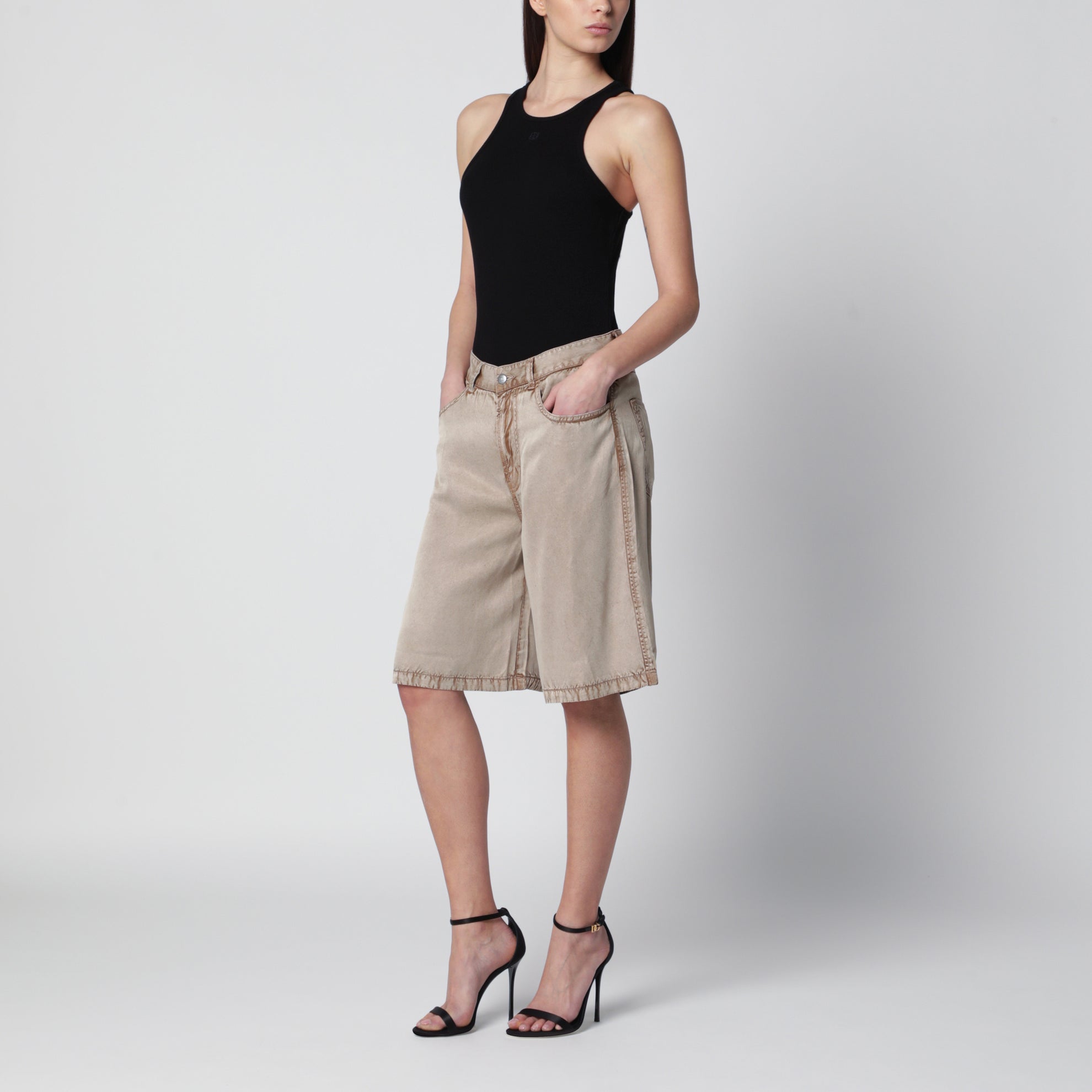 Beige viscose Bermuda shorts