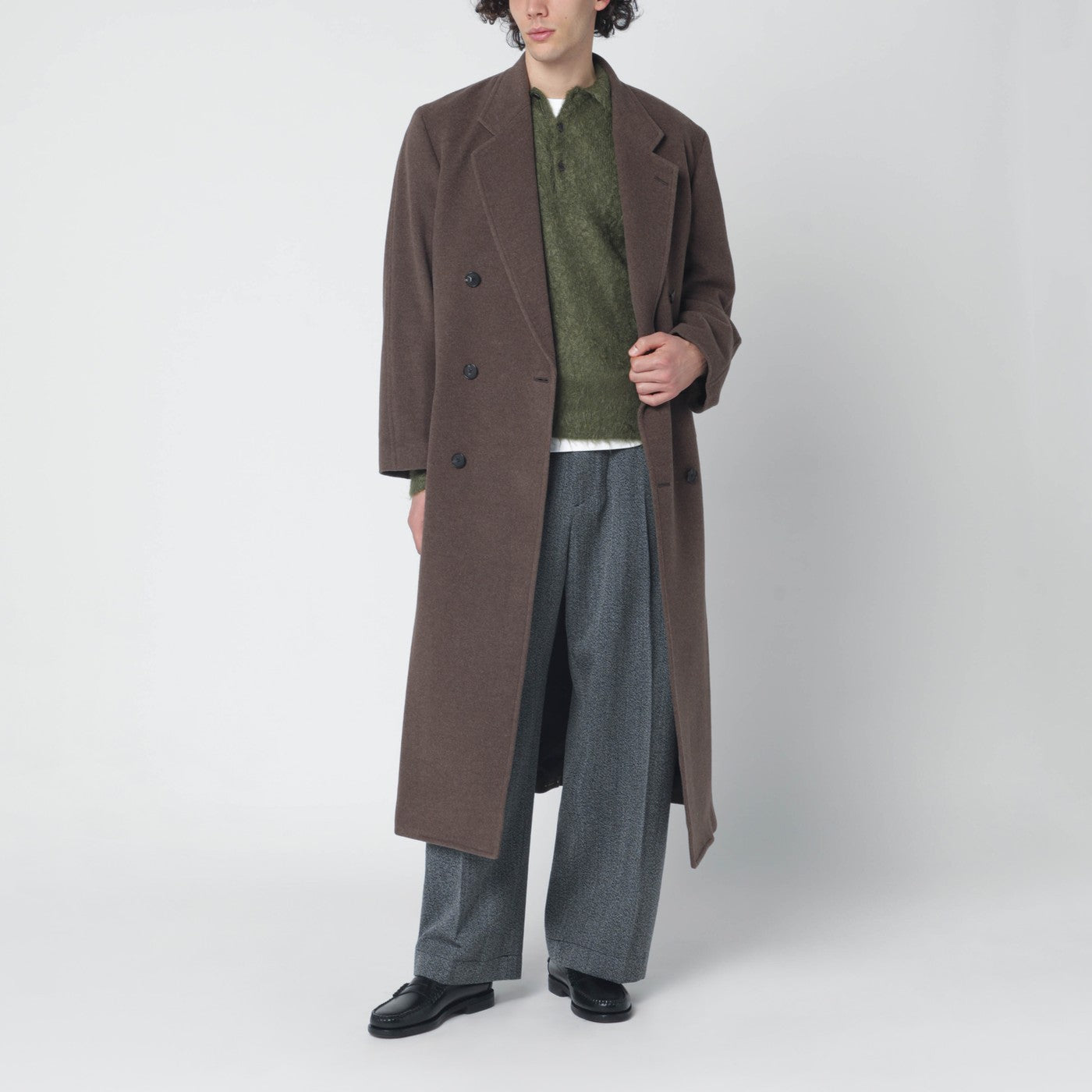 Olive green brushed mohair-blend polo