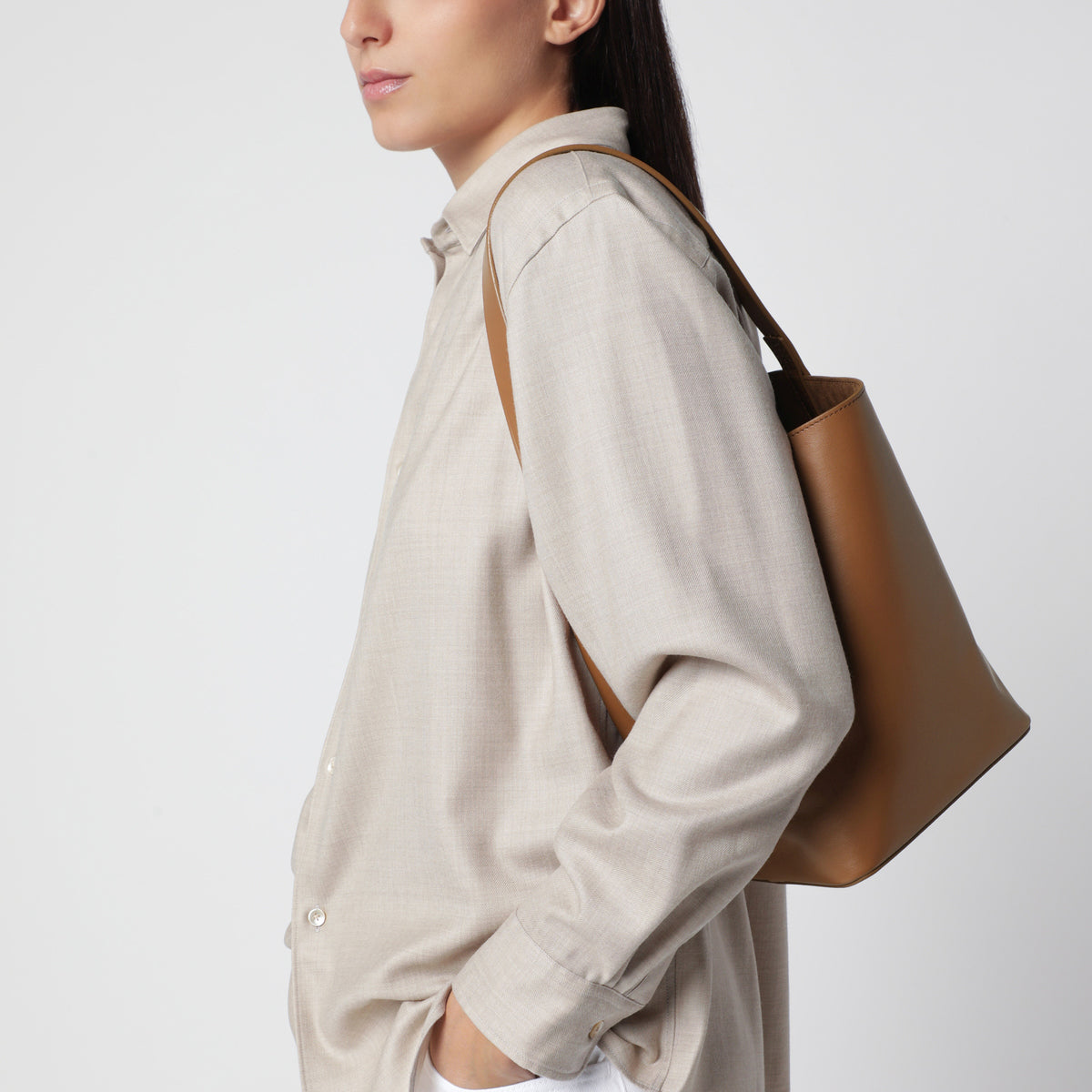 Borsa a spalla S marrone in pelle bovina