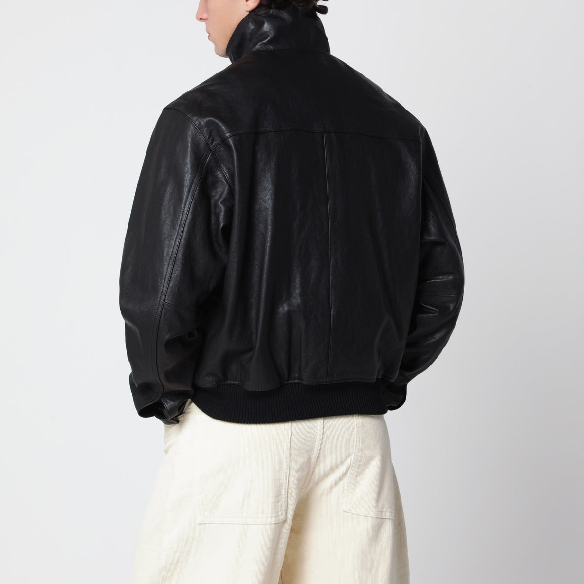 Schwarzer strukturierter Blouson aus Lammleder