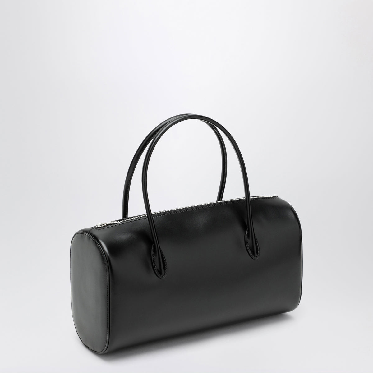 Schwarze Mini-Boston-Tasche aus Rindsleder