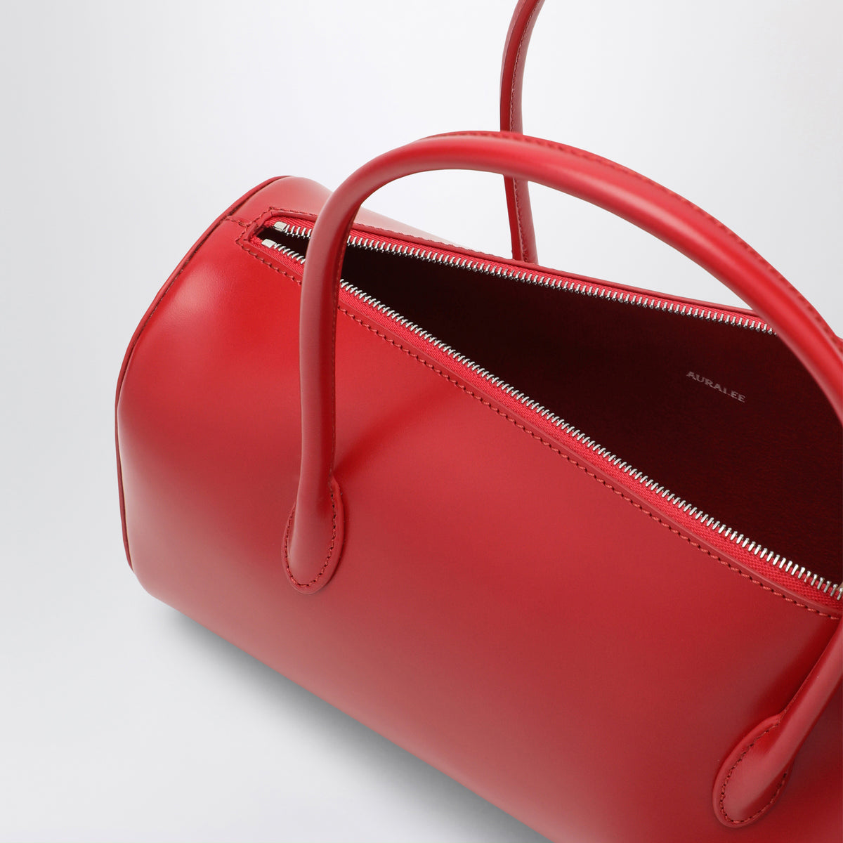 Red mini Boston bag in cowhide