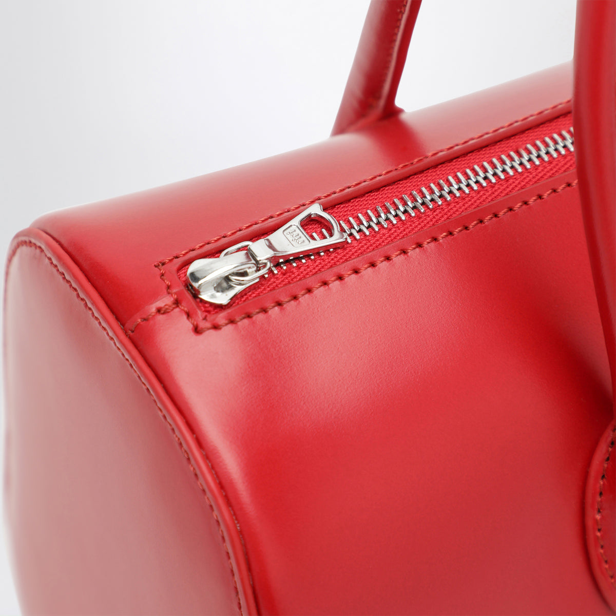 Red mini Boston bag in cowhide