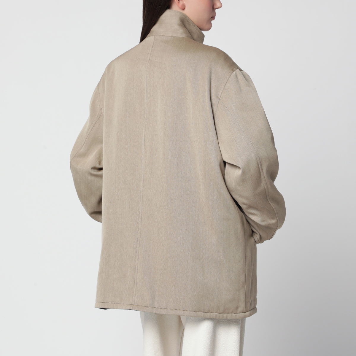Beige/black reversible short coat in wool