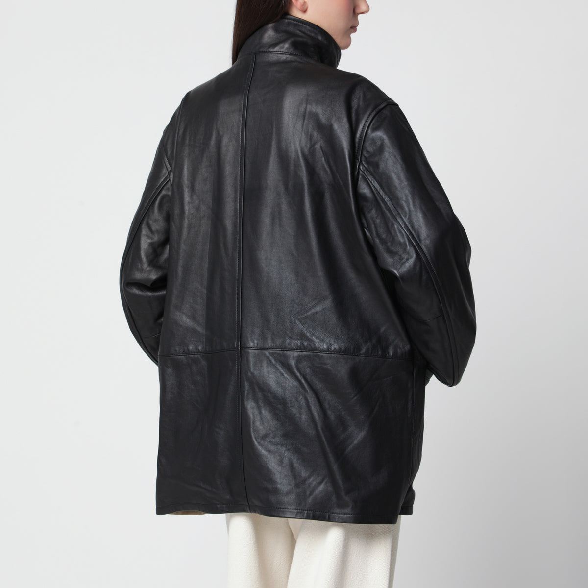 Beige/black reversible short coat in wool