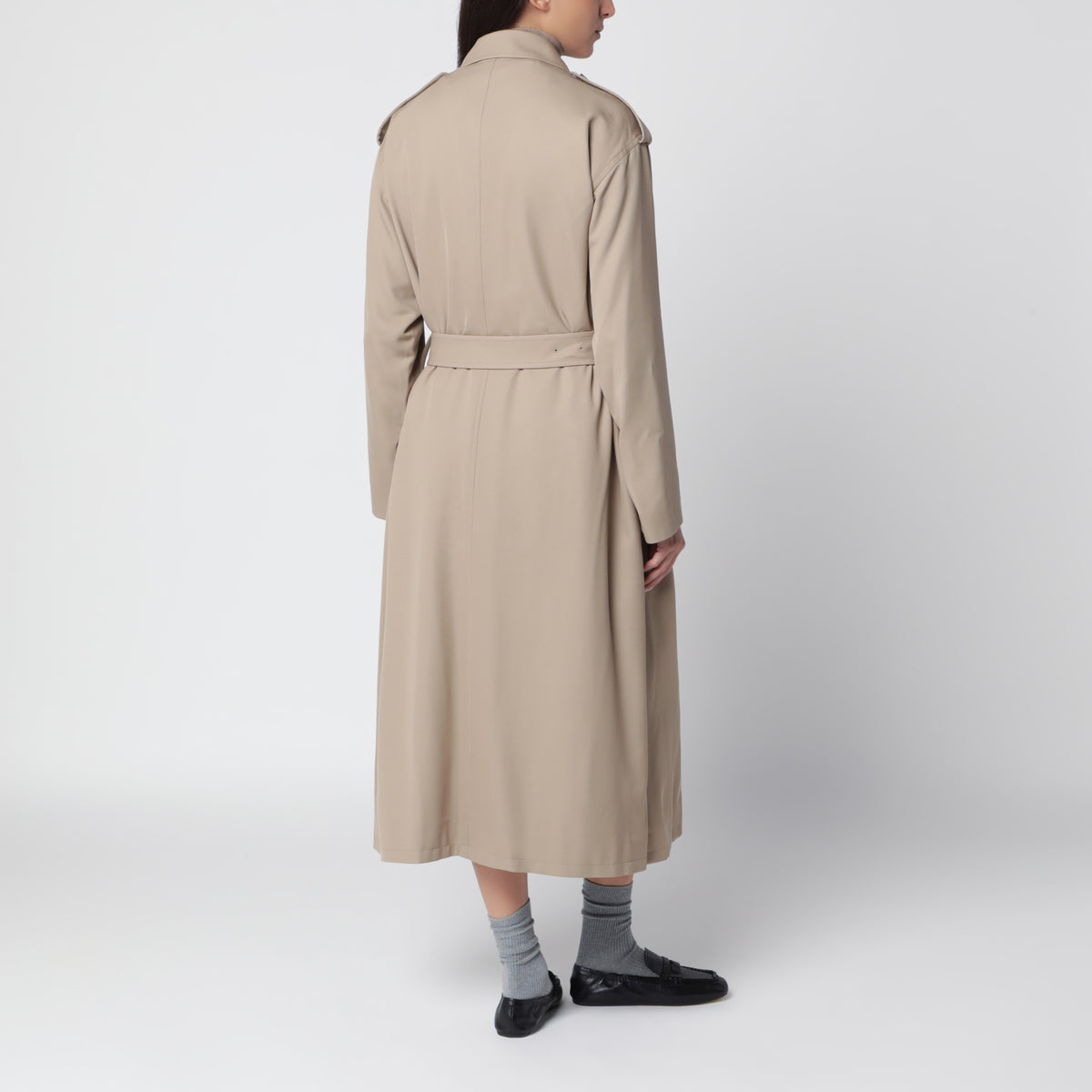 Beige wool trench coat with removable lining
