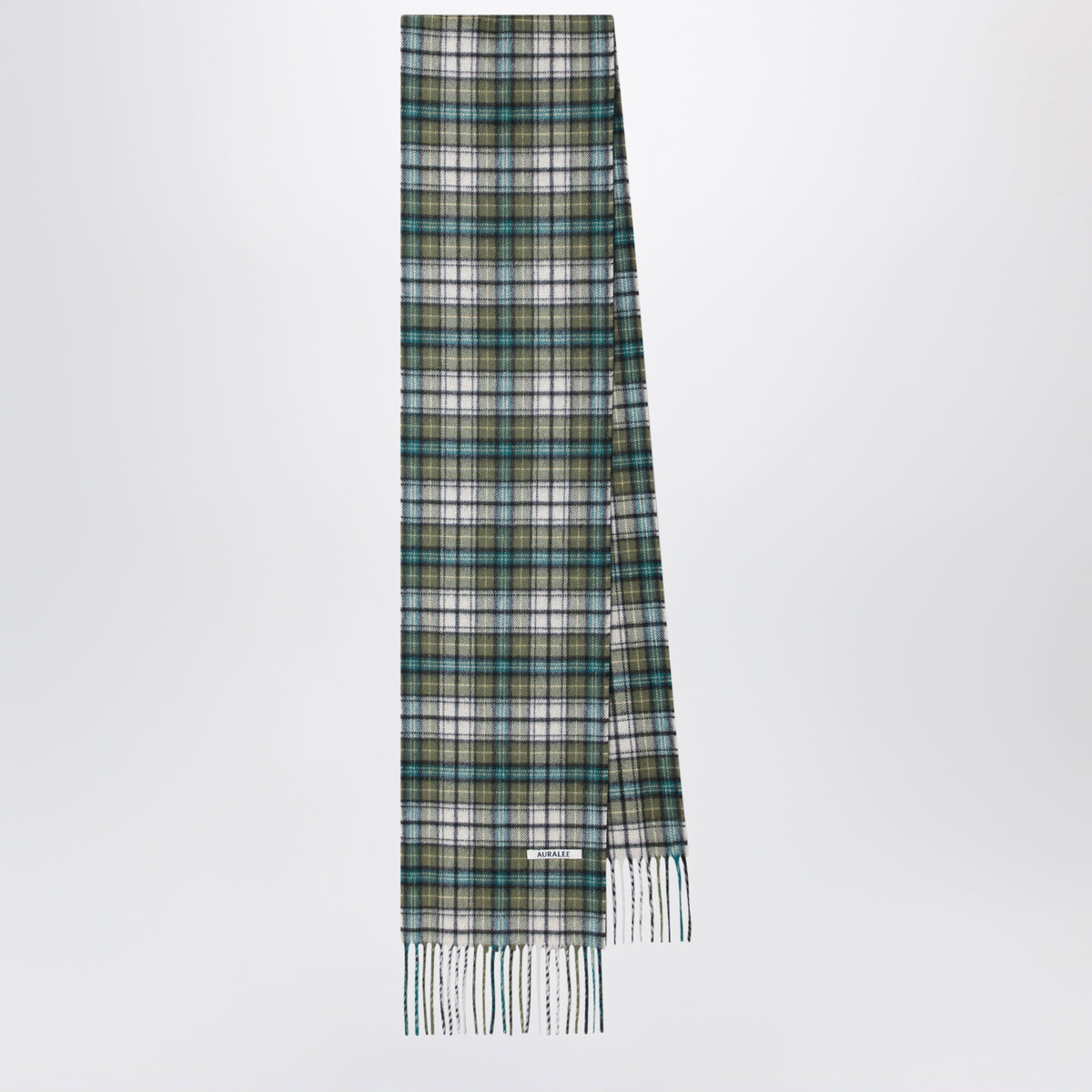 Sciarpa motivo check verde muschio in cashmere