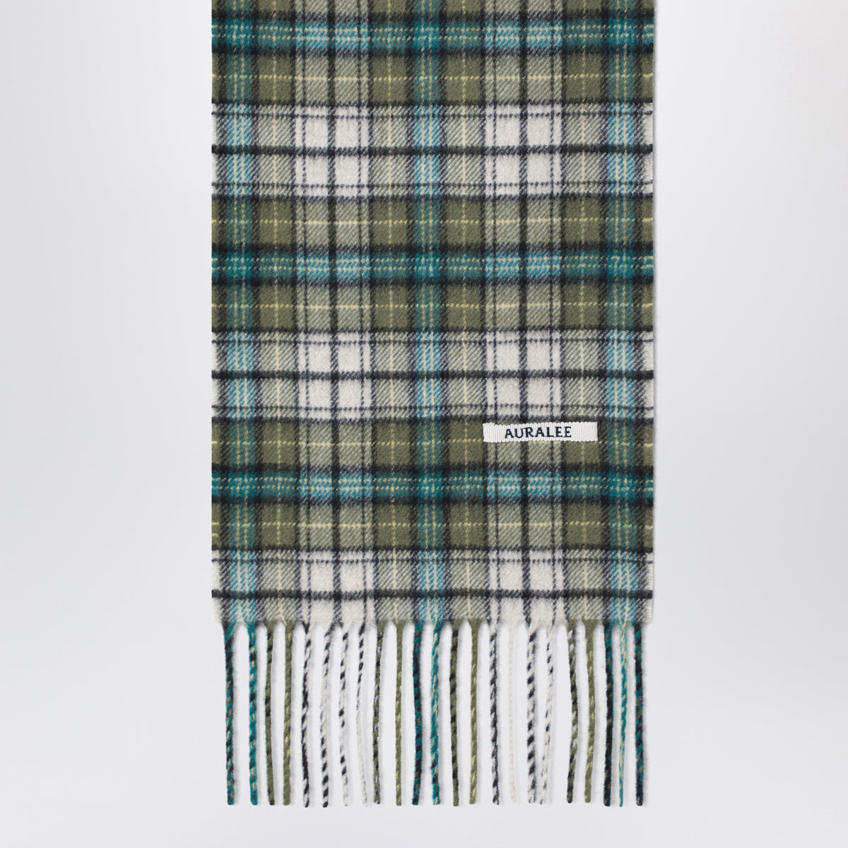 Sciarpa motivo check verde muschio in cashmere