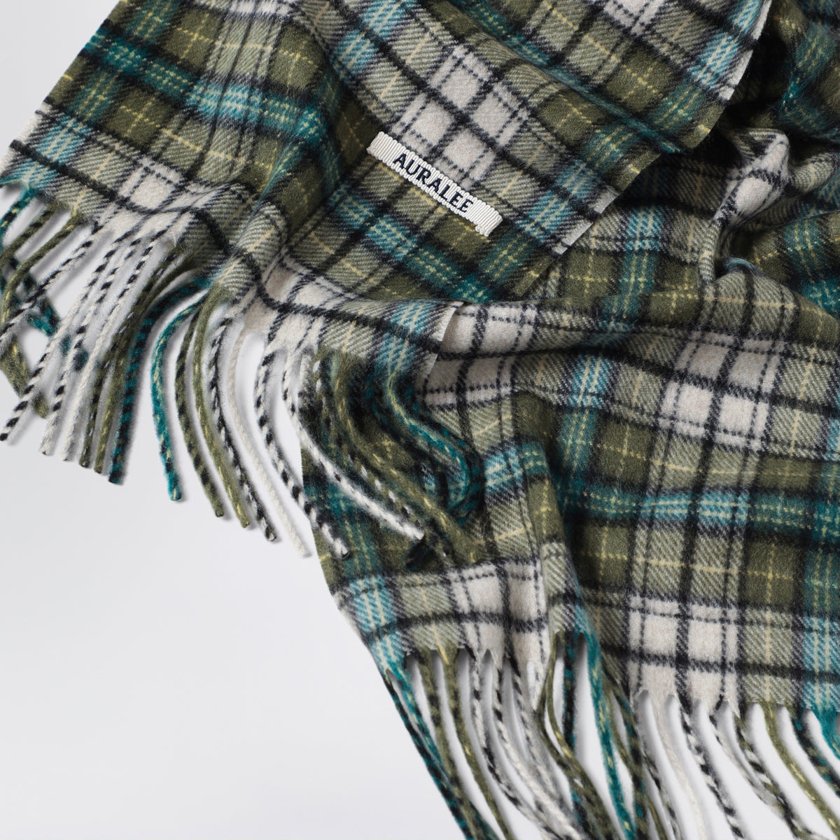 Sciarpa motivo check verde muschio in cashmere