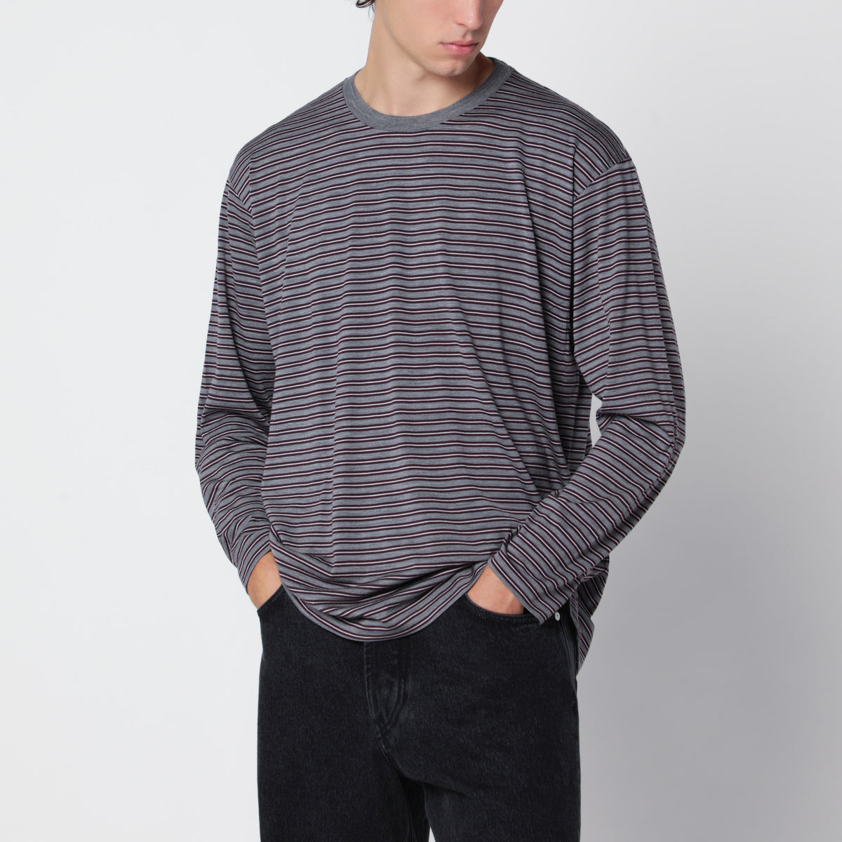 Grey striped T-shirt in wool