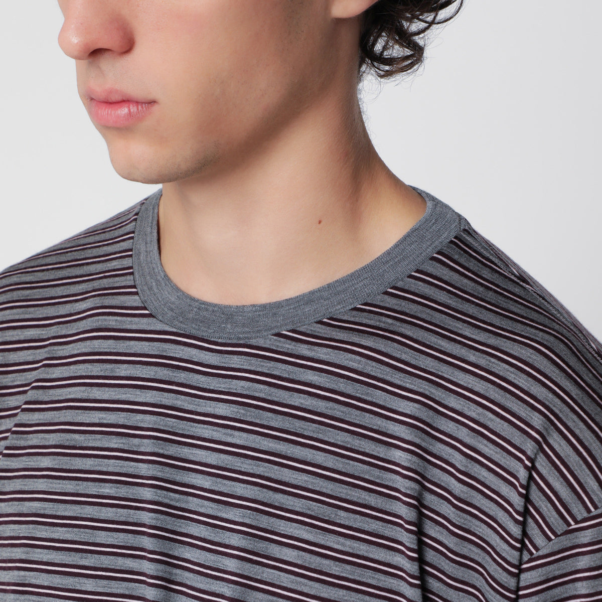Grey striped T-shirt in wool