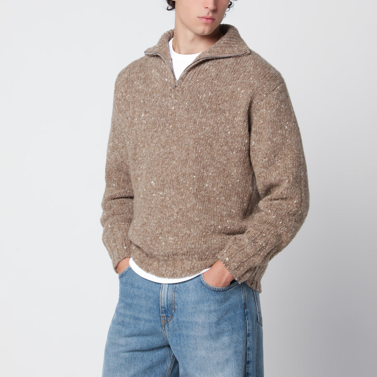Brauner melierter Pullover aus Wolle