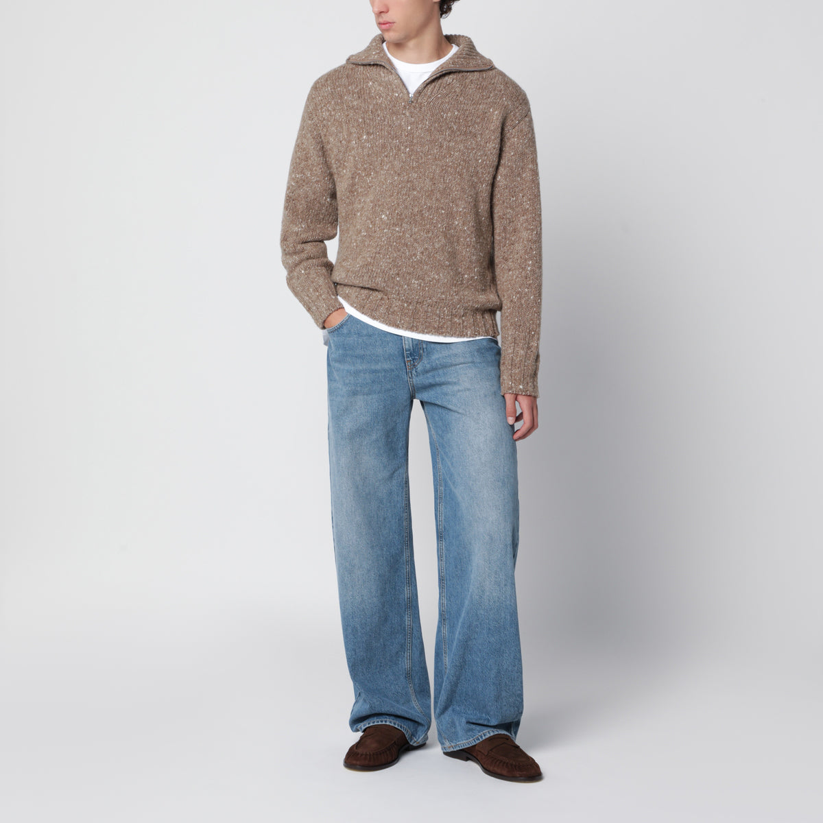 Brauner melierter Pullover aus Wolle