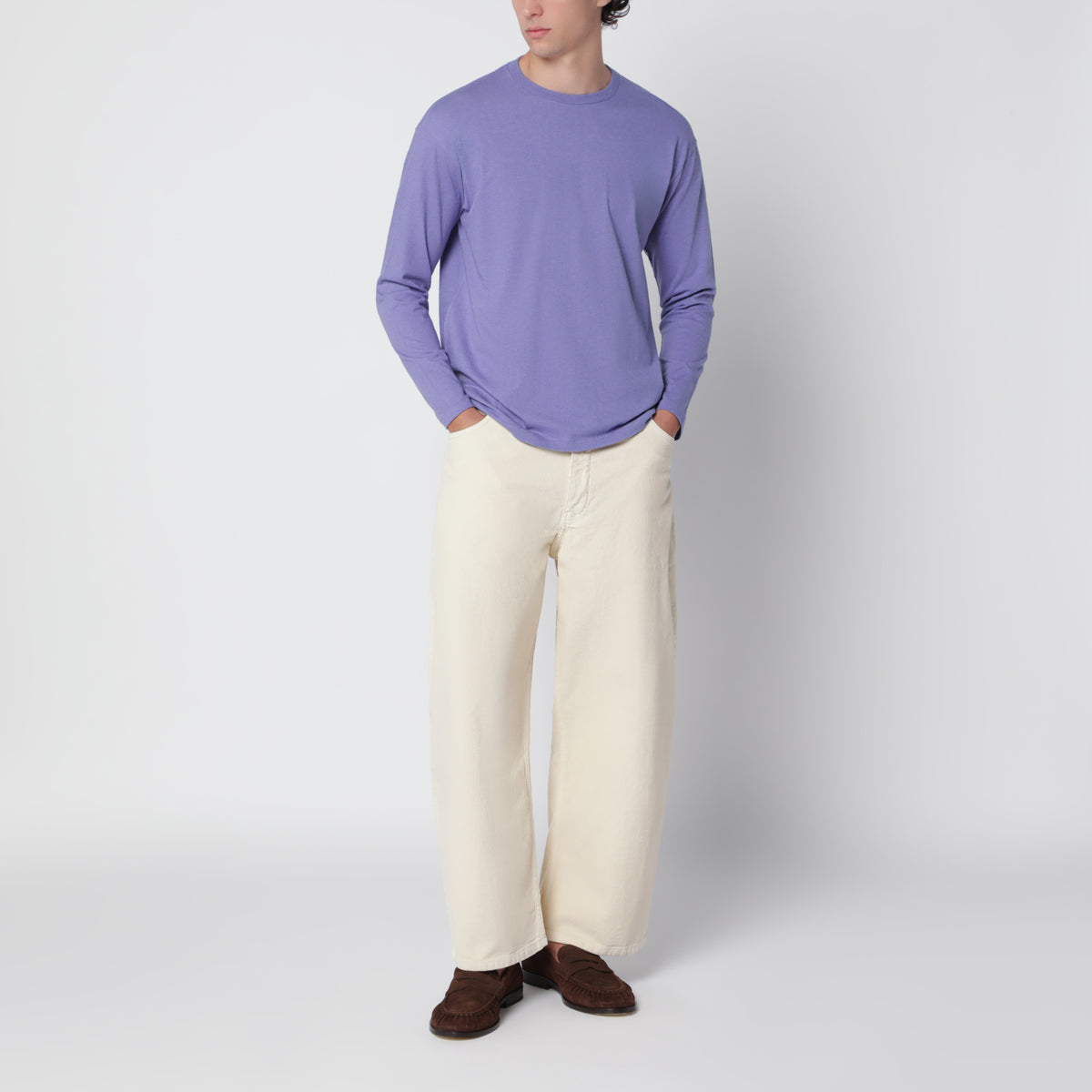 Maglia a maniche lunghe viola in cotone e cashmere