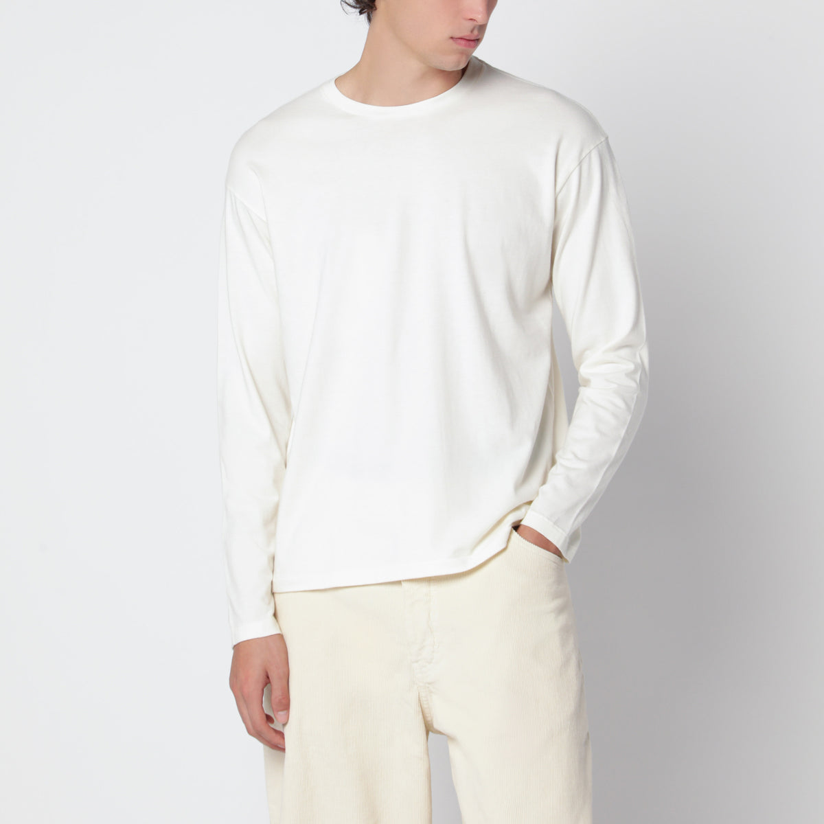 White long-sleeved cotton and cashmere T-shirt
