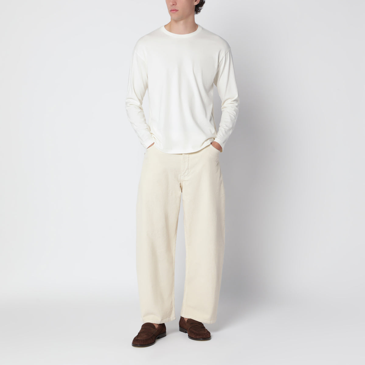 White long-sleeved cotton and cashmere T-shirt
