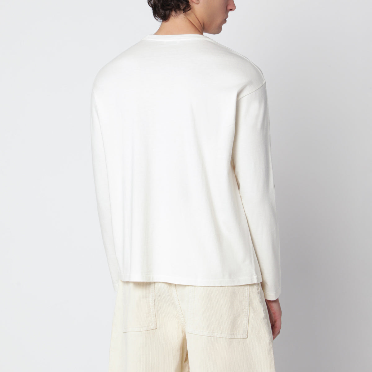 White long-sleeved cotton and cashmere T-shirt