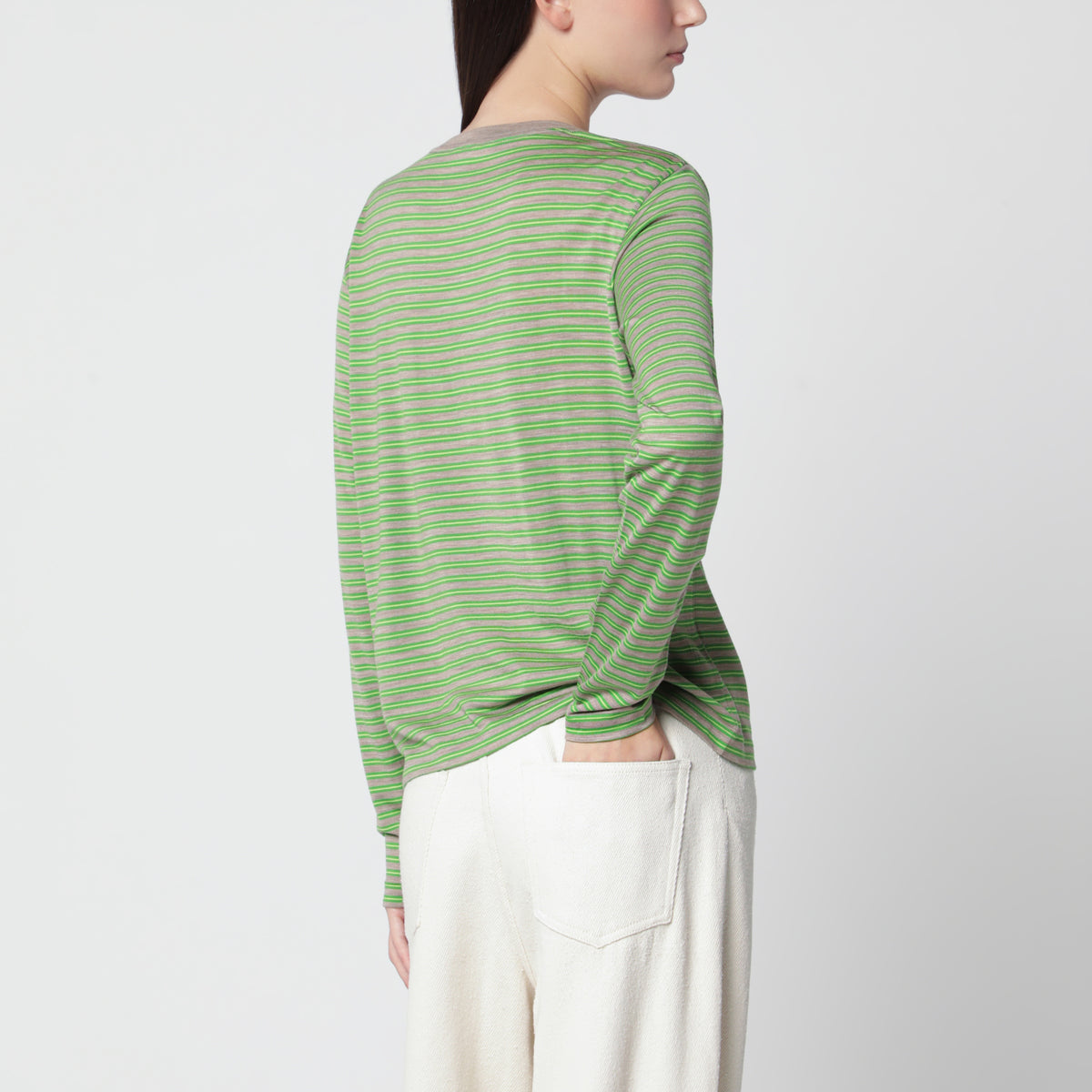 Green striped T-shirt in wool
