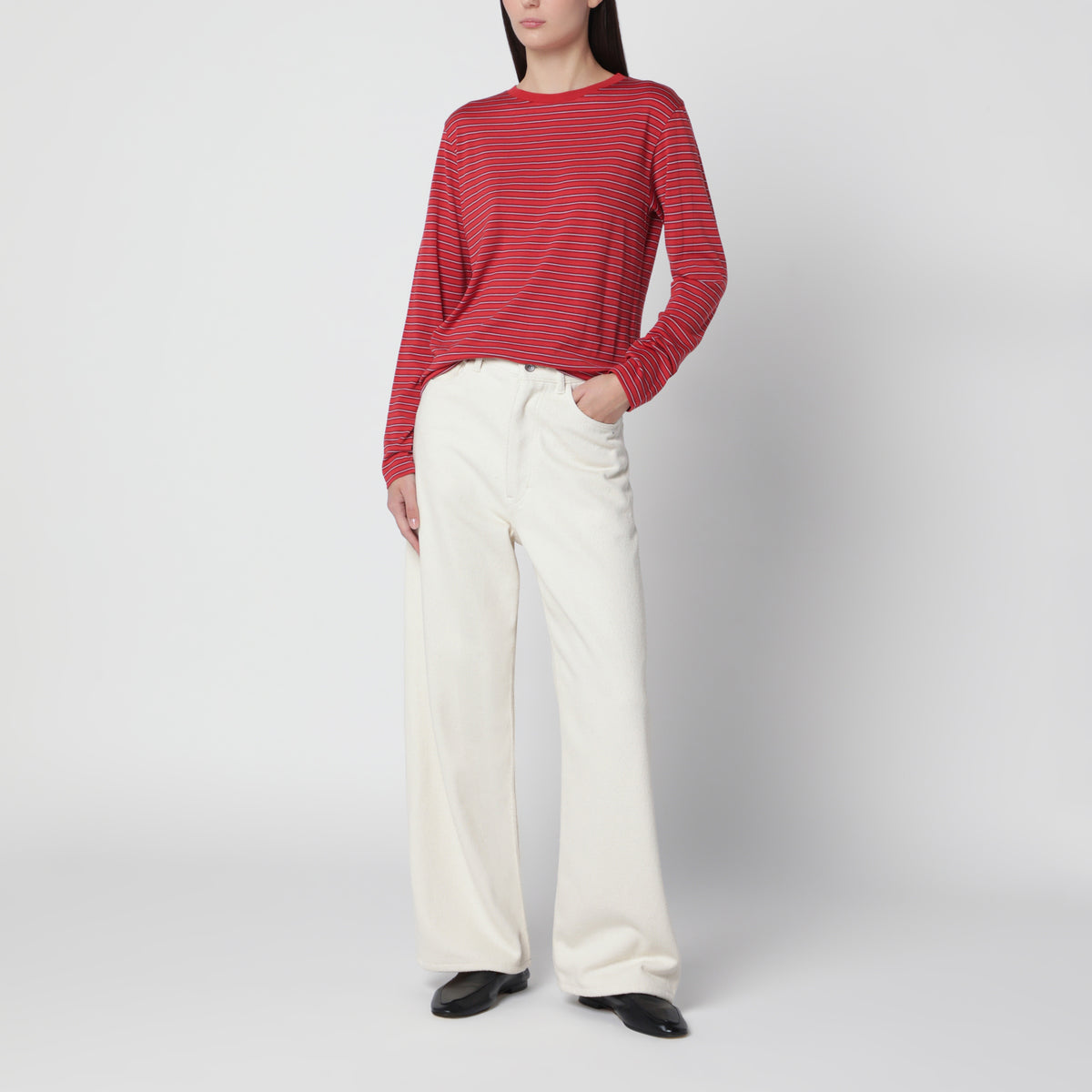 T-shirt rossa a righe in lana