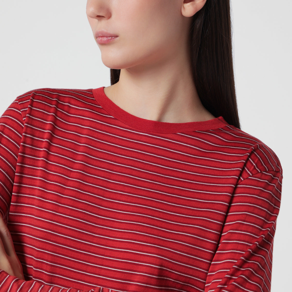 T-shirt rossa a righe in lana