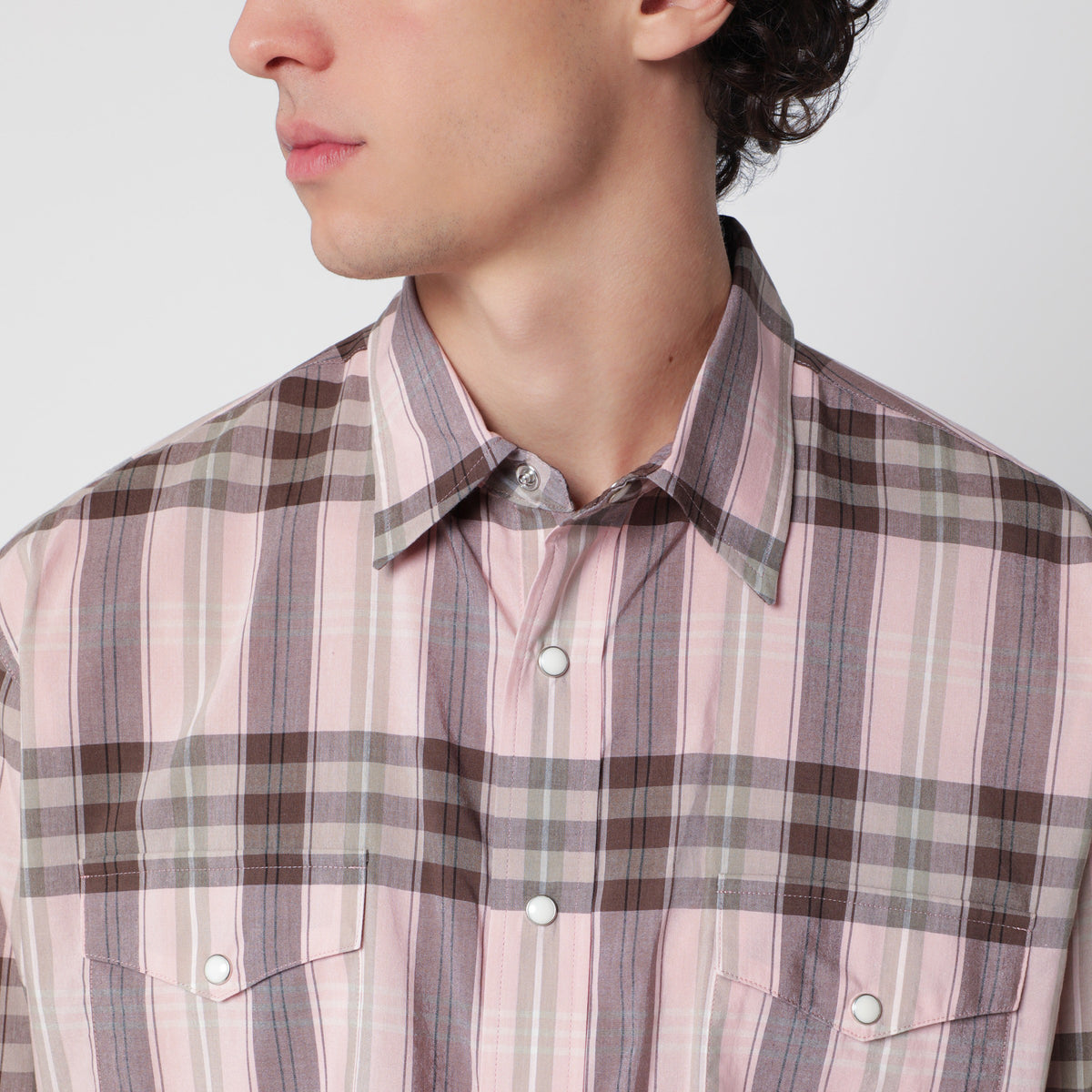 Camicia a quadri rosa in cotone e seta