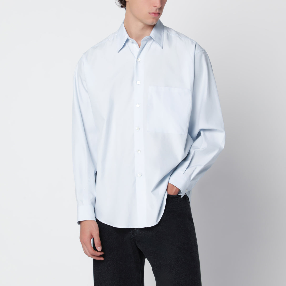 Finx Oversized Light Blue Cotton Twill Shirt