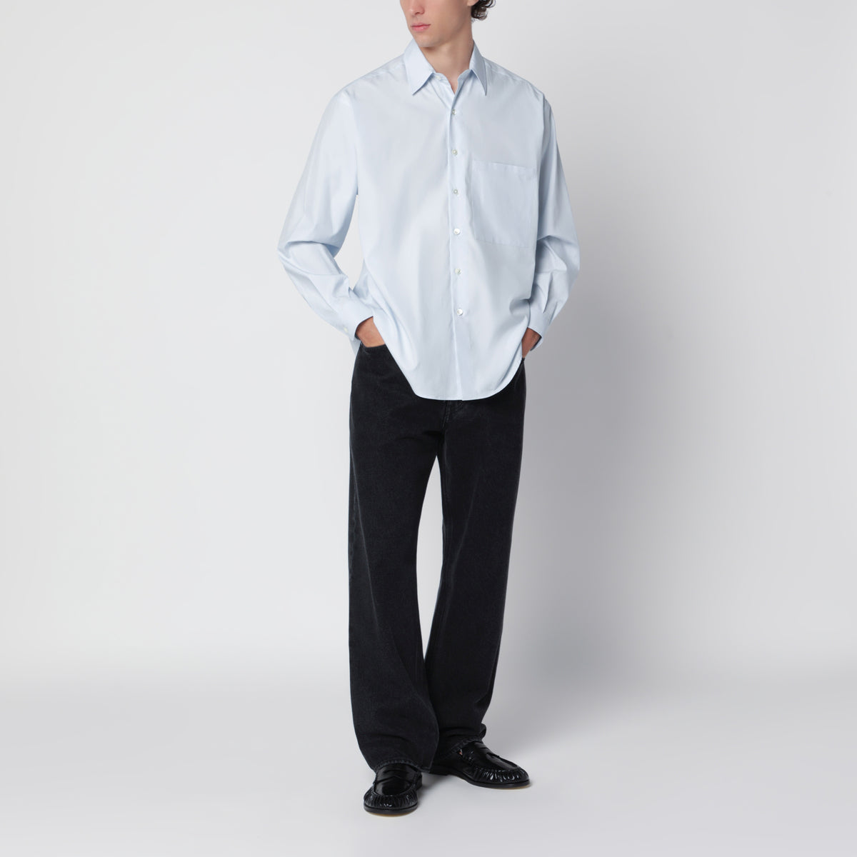 Finx Oversized Light Blue Cotton Twill Shirt