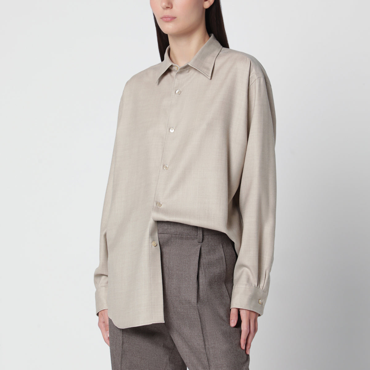 Camicia beige in lana